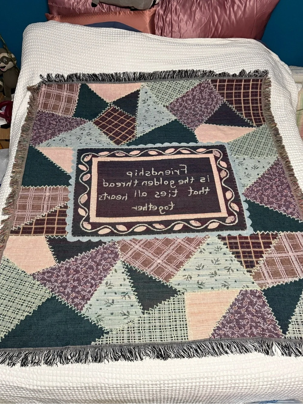 Patchwork Friendship Woven Tapestry Throw Blanket Wall Hanging